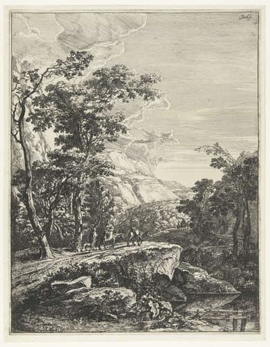 Landschap met vrouw rijdend op een muilezel langs de Aqua Negro tussen Bologna en Florence by Jan Both