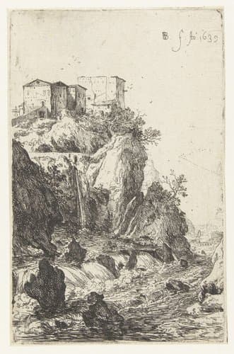 Waterval nabij de brug Ponte della Trave by Bartholomeus Breenbergh