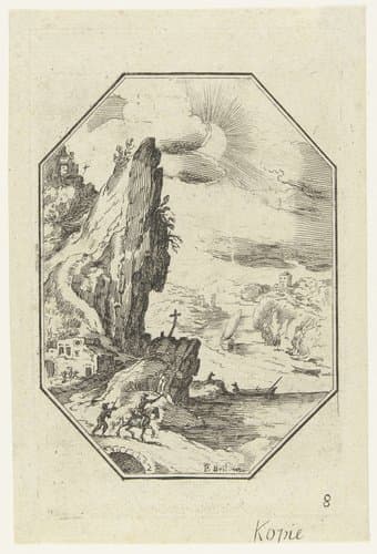 Landschap met ruiter in octagonaal kader by anonymous