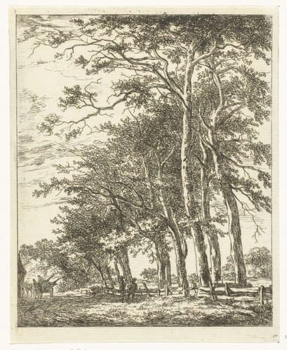 Twee staande figuren bij hoge boomen by Hermanus van Brussel