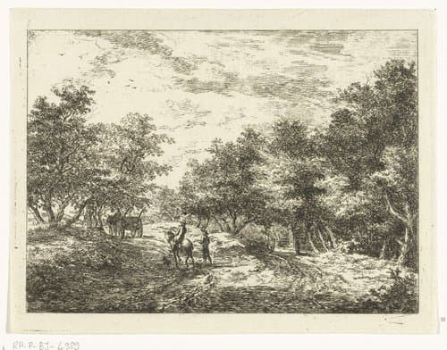 Pad door het bos met wagen by Hermanus van Brussel