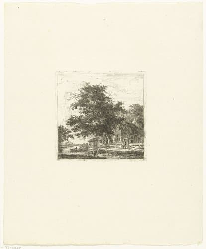 Landschap met huis en visser in een boot by Hermanus van Brussel