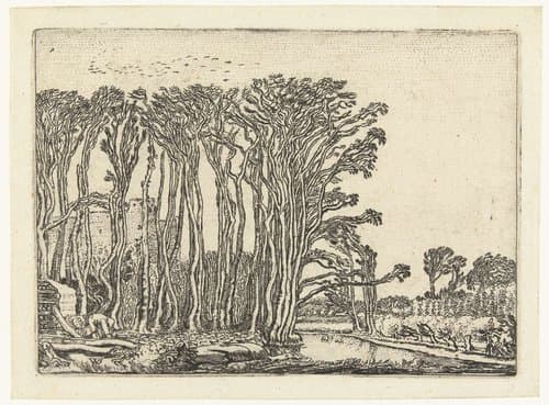 Landschap met kale bomen aan een water by Willem Pietersz Buytewech