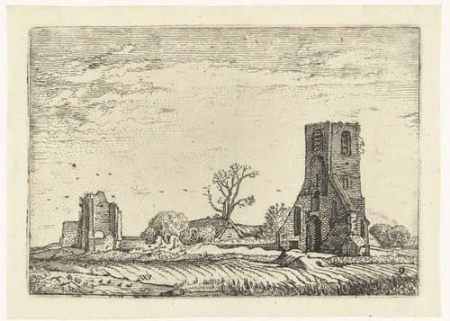 Landschap met ruïne van de kerk van Eik en Duinen bij Den Haag by Willem Pietersz Buytewech