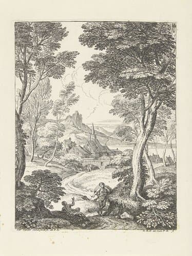 Landschap met spitse toren by Adriaen van der Kabel