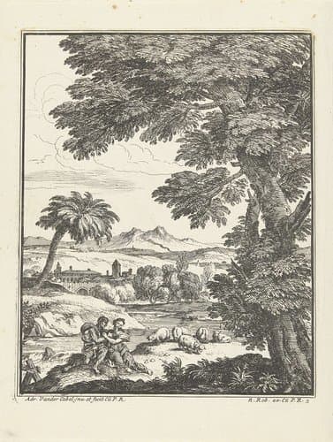Landschappen met schaapsherders by Adriaen van der Kabel