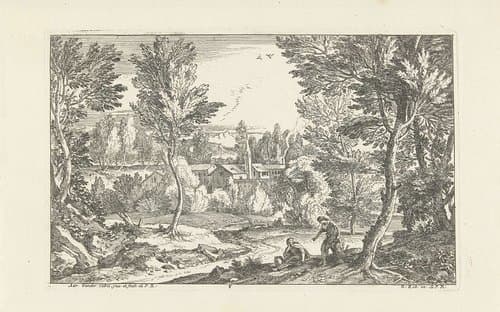 Zittende man en vrouw in landschap by Adriaen van der Kabel