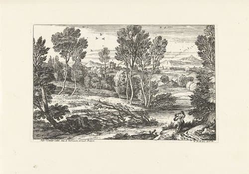Landschap met zich haastende vrouw by Adriaen van der Kabel