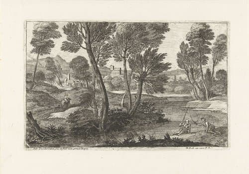 Landschap met twee vissers by Adriaen van der Kabel