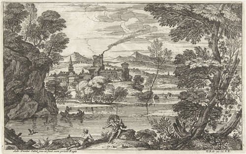 Landschap met man met wapperende mantel by Adriaen van der Kabel