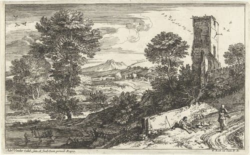 Landschap met bedelaar by Adriaen van der Kabel