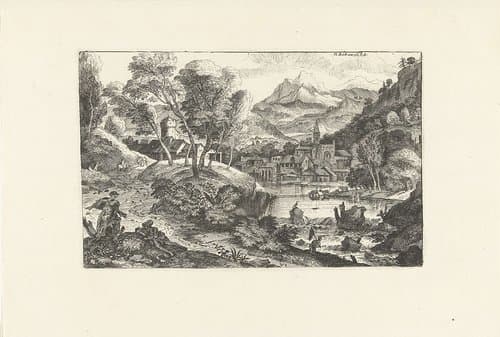 Dorp bij de waterkant by Adriaen van der Kabel