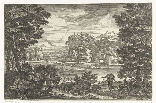 Weids landschap met rivier, bergen en dorp by Adriaen van der Kabel