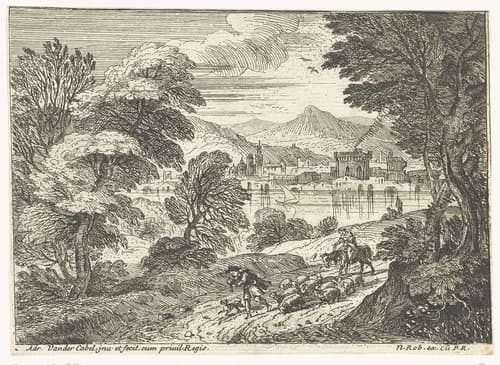 Herder met kudde by Adriaen van der Kabel