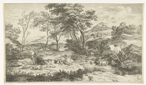 Fluitspelende herder met zijn kudde by Adriaen van der Kabel
