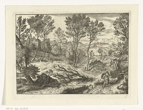 Landschap met zich haastende vrouw by anonymous