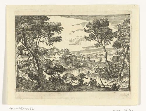 Landschap met staande en zittende vrouw by anonymous