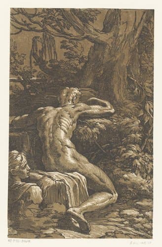 Naakte man in een landschap by Antonio da Trento