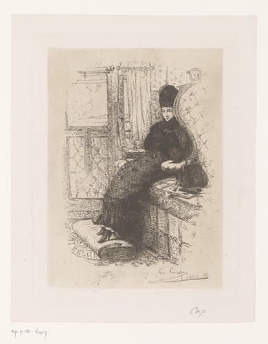 Dame in een treincoupé by Constant Aimé Marie Cap