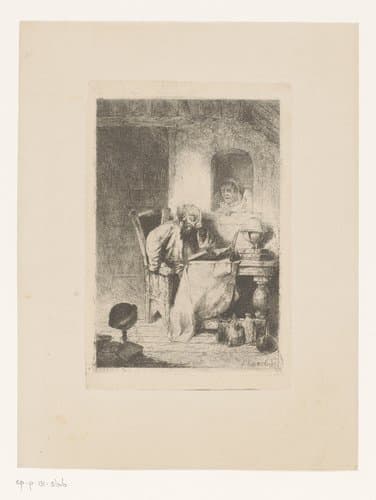 Filosoof in zijn studeerkamer gestoord door een boze vrouw by Louis Antoine Carolus