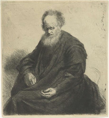 Zittende oude man met lange mantel by Jan Chalon