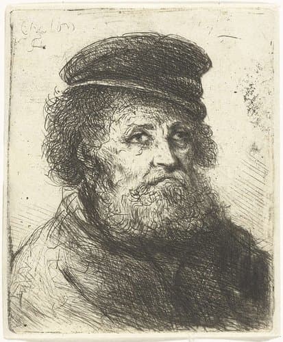 Oude man met baard en pet by Jan Chalon