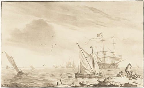 Oorlogsschip bij het strand by Jurriaan Cootwijck