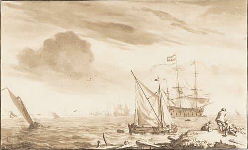 Oorlogsschip bij het strand by Jurriaan Cootwijck