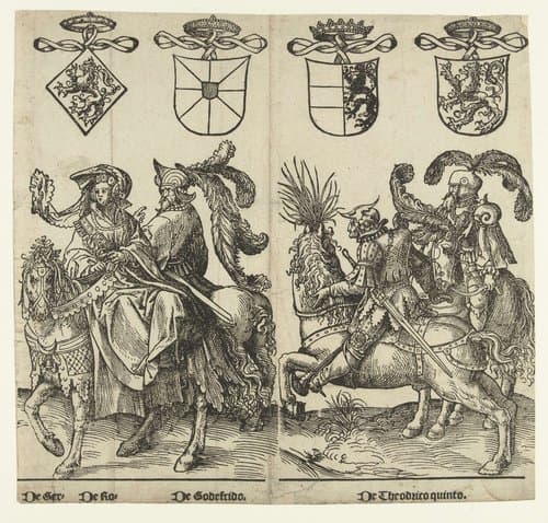 Gertruida van Saksen, Robrecht I de Fries, Godfried met de bult en Dirk V by Jacob Cornelisz van Oostsanen