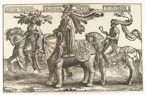 De helden Hector van Troje, Alexander de Grote en Julius Caesar by Lucas van Leyden