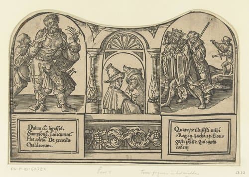 De gevangenneming van Simson en David op de vlucht voor Saul by Jacob Cornelisz van Oostsanen