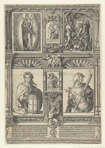 Blad met twee Sibyllen en twee bijbelse scènes by Jacob Cornelisz van Oostsanen
