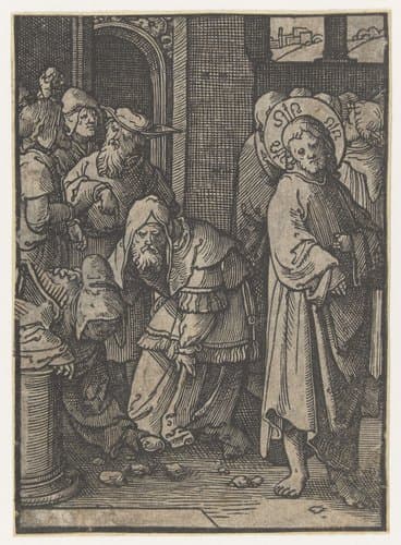 Christus bedreigd met steniging by Lucas van Leyden