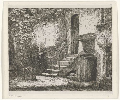 Binnenplaats met trap by Jacobus Ludovicus Cornet