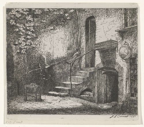 Binnenplaats met trap by Jacobus Ludovicus Cornet