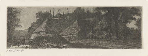 Landschap met drie boerderijen by Jacobus Ludovicus Cornet