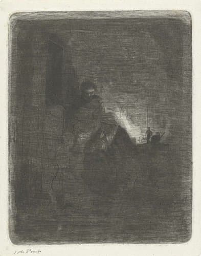 Biddend gezin voor een bedstede by Jacobus Ludovicus Cornet
