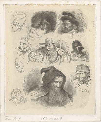 Portretstudie van verschillende hoofden by Jacobus Ludovicus Cornet
