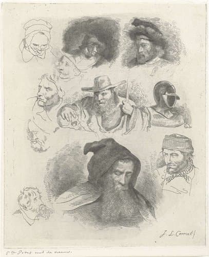 Portretstudie van verschillende hoofden by Jacobus Ludovicus Cornet