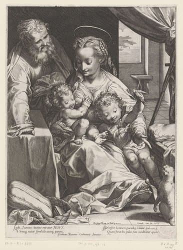 Heilige Familie met Johannes de Doper en kat (La Madonna del Gatto) by Cornelis Cort