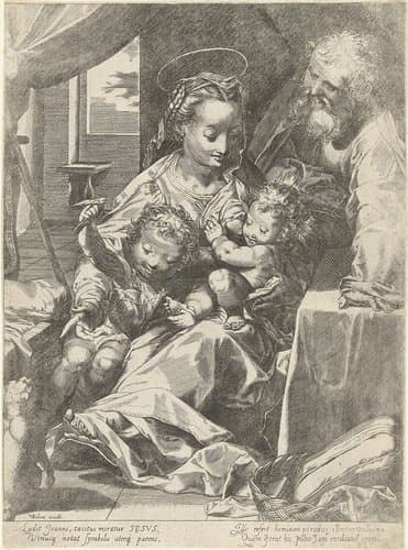 Heilige Familie met Johannes de Doper en kat (Madonna del Gatto) by anonymous