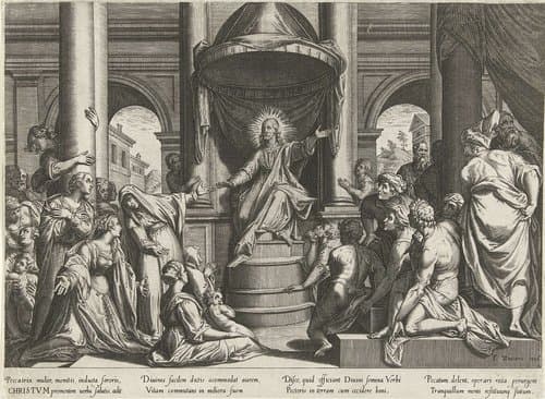 Christus preekt in de tempel by anonymous