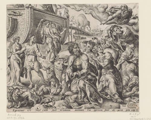 Noach bedankt God voor de redding van de ark by Cornelis Cort