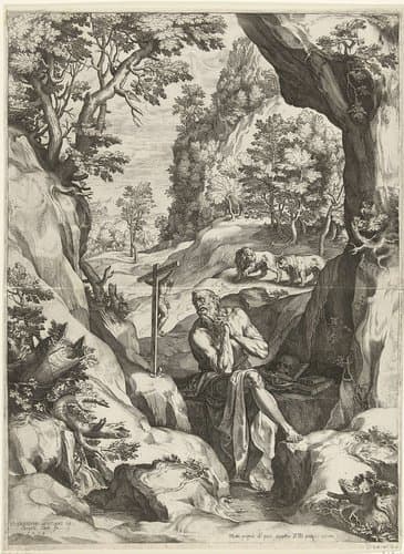 Landschap met de H. Hieronymus by Cornelis Cort