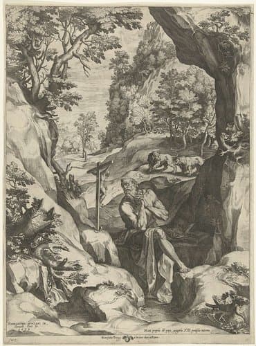 Landschap met de H. Hieronymus by Cornelis Cort