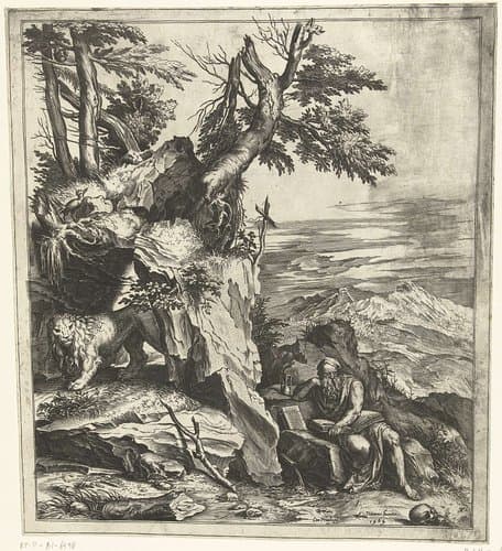 Landschap met lezende Hieronymus by Cornelis Cort