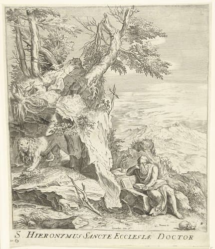 Landschap met lezende Hieronymus by Cornelis Cort