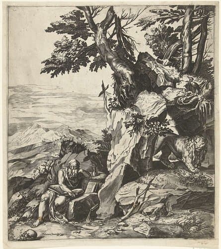 Landschap met lezende Hieronymus by anonymous