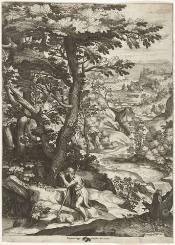 Landschap met Johannes de Doper by Cornelis Cort