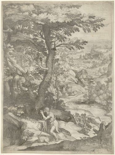 Landschap met Johannes de Doper by Cornelis Cort